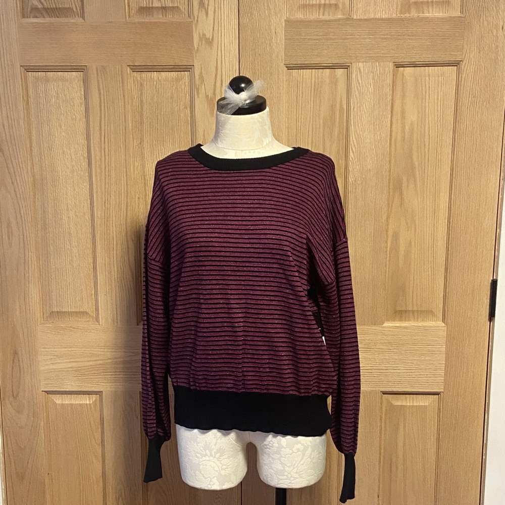 Striped Long-Sleeve Sweater - Black & Plum